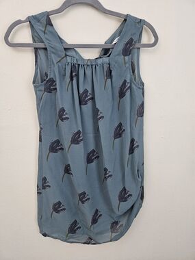 CAbi Teal Green Floral-Print Sleeveless Tank